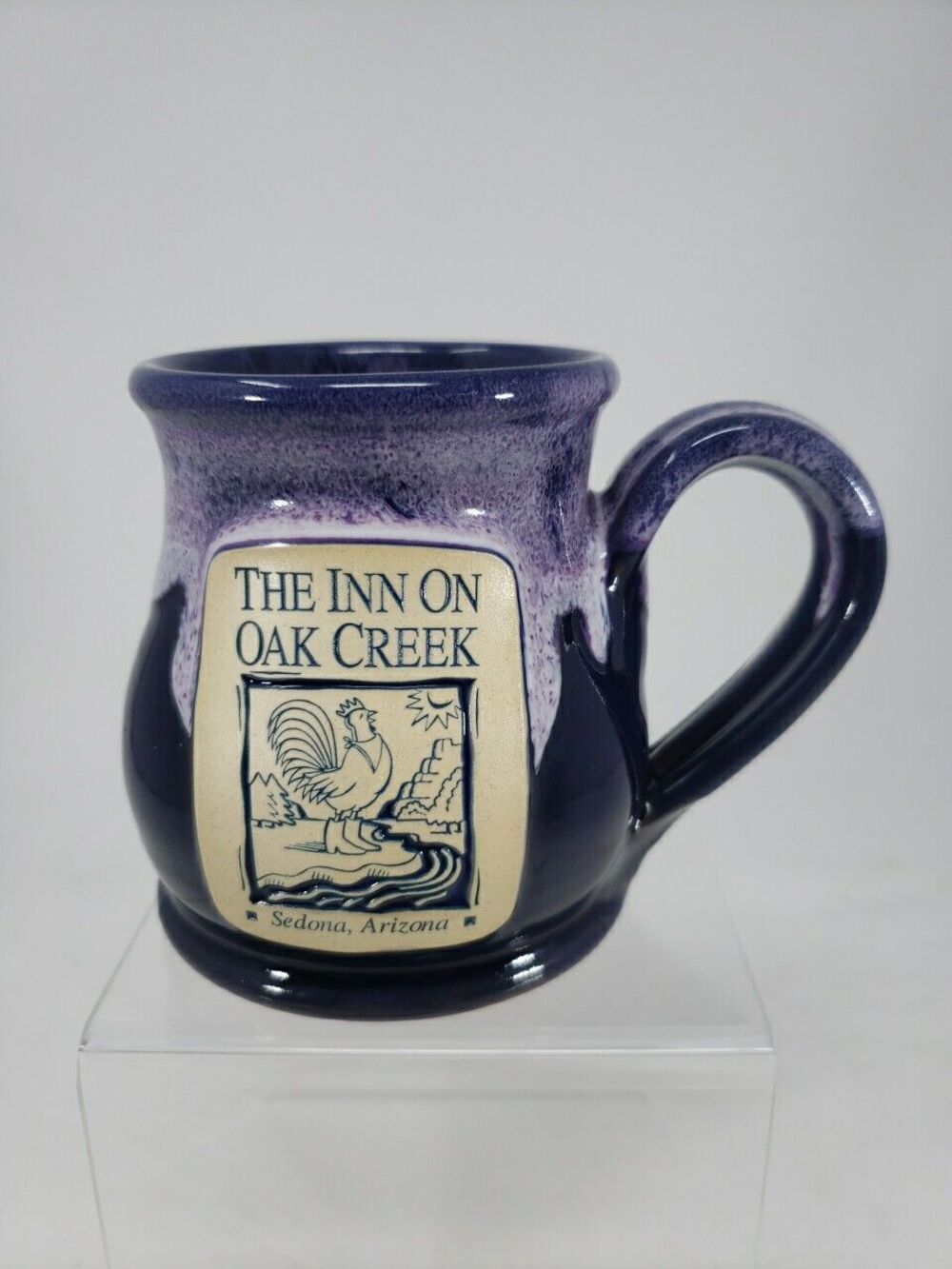 Deneen Pottery Coffee Mug Purple Sedona AZ The Inn On Oak Creek Rooster in Boots